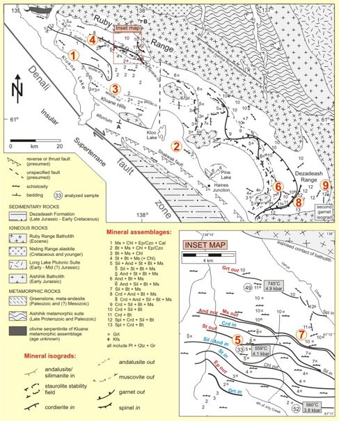 Metamorphic mineral isograds of the Kluane metamorphic assemblage